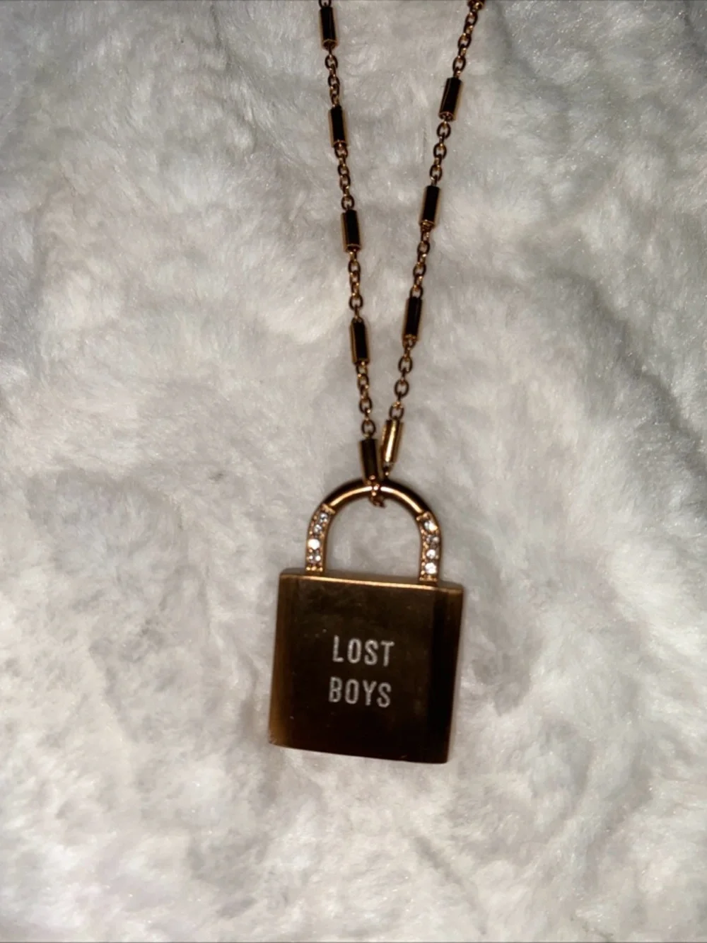 KEEP Collective Lost Boys Lock Pendant Long Necklace Rose‎ Gold Bronze Color